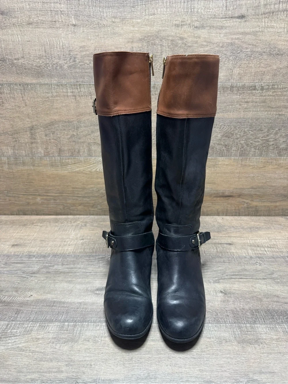 Bandolino Women's Two-Tone Tall Leather Riding Boots - Black & Brown